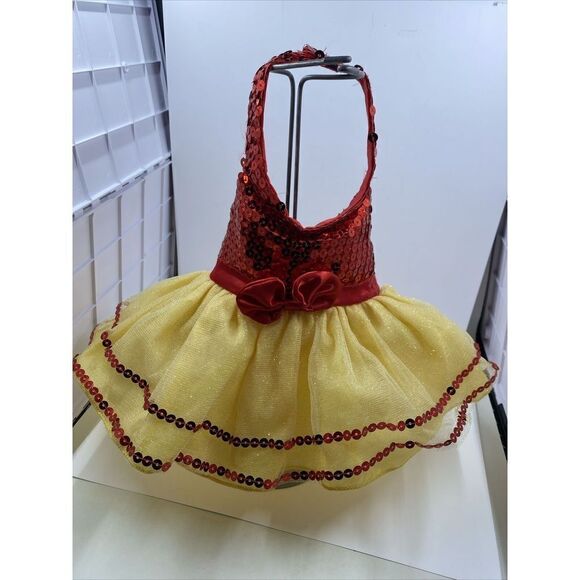 Build A Bear Red and Yellow Dress Sparkles Halter Fancy Party Skirt - Picture 8 of 9